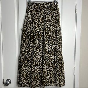 Y.A.S. Yasclaris Black Floral Tiered Maxi Skirt S High Waisted Ankle Skirt